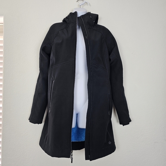 Columbia Weather Resistant Softshell Coat Hooded Fleece Lined Black Size Small - Picture 2 of 16